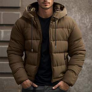 Men's <b>Burgundy</b> Hooded <b>Puffer</b> <b>Jacket</b> Windproof Zipper Closure Casual Winter <b>Jacket</b> Thick Polyester Wadding Regular Length - Product Image 4