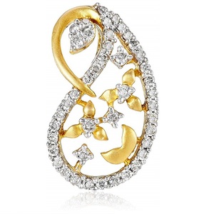 Colgante Romántico de Oro Amarillo con Diamantes Cultivados en Laboratorio de Corte Brillante Redondo, Diseño Floral de Hojas para Uso Diario de Mujeres - Product Image 1