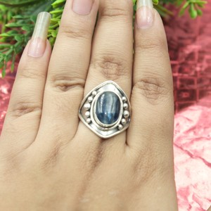 925 Sterling Silver Blue Kyanite Statement <b>Ring</b> for Women Vintage <b>Boho</b> Gemstone Rose Gold & Yellow Gold Plated Handmade Jewelry - Product Image 6