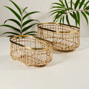 Cestas de Almacenamiento Modernas de Alambre Metálico Ovaladas, Acabado Dorado, Apilables, Multiusos, Organizadores - Product Image 5