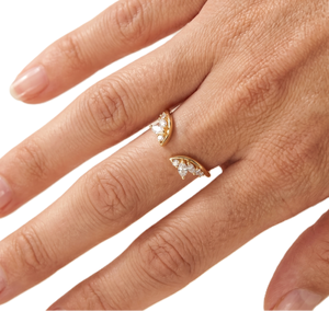 14K Solid Gold Marquise & Round Lab Grown Diamond MaiYi Vintage <b>Open</b> Adjustable <b>Ring</b> IGI Certified Engagement Bezel Setting <b>Ring</b> - Product Image 6