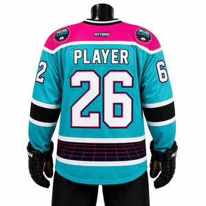 Maillot de hockey sur glace rétro années 80 pour homme, respirant, col en V, style néon synthwave, chemise de joueur de hockey, uniforme d'équipe sublimé et brodé - Product Image 3