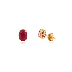 Classic Design July Birthstone Prong Setting Genuine <b>Ruby</b> Minimal Stud Earrings K14 Yellow Gold Gift For Wife Daily Wear Jewelry - Product Image 5