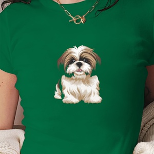 เสื้อยืดแฟชั่นผู้หญิงมีภาพประกอบสำหรับสุนัขชิสุ - Product Image 2