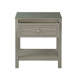 Comodino in legno color tortora Dylan da 23 pollici con elegante piano in vetro e comodo cassetto - Product Image 4