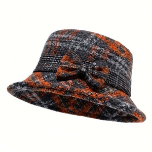 Sombrero de Pescador para Mujer, Personalizado al por Mayor, de Sherpa, Terciopelo, Tweed, a Cuadros, Gorra Panamá, Gorro de Invierno de Moda, Vintage, de Alta Calidad, con Diseño de Pata de Gallo - Product Image 3