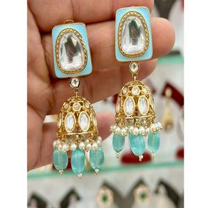 Elegantes Pendientes de Moissanita con Baño de Oro de Primera Calidad, Estilo Kundan, para Fiestas Nocturnas, Moda Femenina - Product Image 1