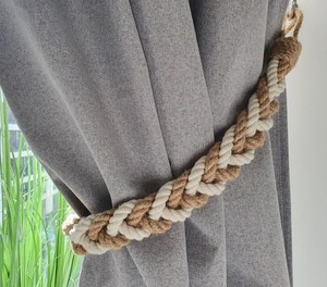 White Cotton Jute Rope Curtain <b>Tieback</b> – Braided Holder, Farmhouse Decor - Product Image 2