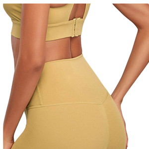 Conjunto de Yoga de 2 Piezas para Mujer, Top Deportivo con Cuello Redondo y Tirantes, Leggings Largos de Cintura Alta, Ropa Deportiva Amarilla, Tela Antibacteriana - Product Image 6