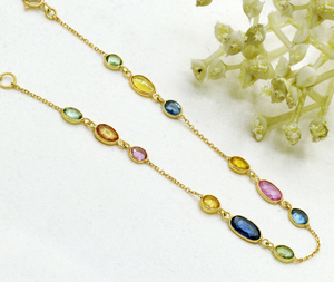 Bracelet à maillons irréguliers en or jaune massif 18 carats avec saphirs naturels multiples, serti clos, bijoux fins, idéal pour cadeau ou fête - Vente chaude - Product Image 6