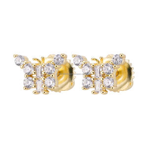 Pendientes Clásicos con Flores, Plata de Ley 925, Diamante Cultivado en Laboratorio, Chapado en Oro, Joyería de Lujo para Mujer - Product Image 1