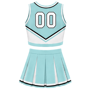 Ensemble uniforme de cheerleading vert menthe : Crop top et jupe plissée pour compétition de danse d'équipe, tenue de performance sportive - Product Image 2