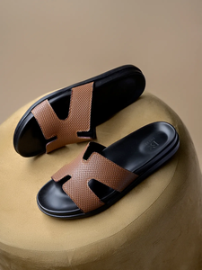 Trendy Casual Men Sliders Soft Leather Upper with Non Slip Rubber Sole Stylish Summer <b>Slippers</b> for Outdoor Activities - Product Image 4