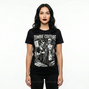 Camiseta Personalizada al por Mayor para Mujer, Diseño Gráfico de Esqueleto y Hongo, Color Verde Oliva, Algodón, Tinta Sostenible, Impresión DTG - Product Image 4