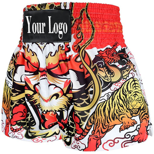 Shorts d'arts martiaux pour hommes, imprimé dragon et tigre, séchage rapide, polyester, tenue de MMA, coupe régulière, style court pour adulte, logo personnalisé au dos - Product Image 6