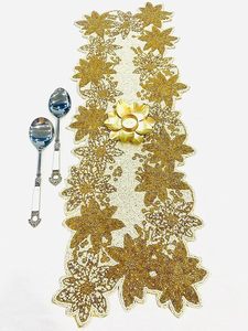 Camino de Mesa Floral Bordado de Lujo con Patrón Dorado para Decoración del Hogar - Product Image 6