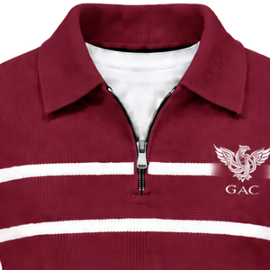<b>Mens</b> Burgundy Striped Quarter Zip <b>Pullover</b> Sweatshirt With Collar Long Sleeve Ribbed Cuffs And Hem <b>For</b> Wholesale - Product Image 5