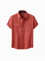 Kemeja Pria Rajut Katun Linen Berwarna, Lengan Pendek Kancing, Warna Kustom, Cetak Sublimasi, Kerah Tegak, Kasual, Anti-Pilling