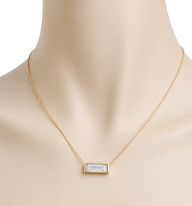 Collar Minimalista con Colgante de Diamante Cultivado en Laboratorio con Corte Baguette, Collar con Colgante de Oro Sólido de 18K, Joyería Delicada, Regalo para Mujer por Aniversario - Product Image 4