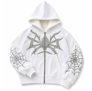 Sudadera con capucha y cremallera con estampado de arañas y pedrería, estilo oversize, de felpa francesa, transpirable. - Product Image 1