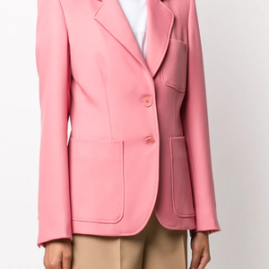En stock – Blazer rose personnalisé pour femme, coupe ajustée, manches longues, bouton unique, poches, printemps/été, pour le bureau (OEM/ODM) - Product Image 4