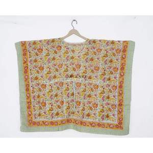 Kaftan imprimé floral de style coréen, robe tunique courte en coton naturel pour femmes, dentelle durable, taille plus, lavable, respirant, plage - Product Image 2