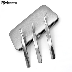 RMI Customized <b>Silver</b> Color Tweezers mirror polished easy Grip Eyelash Extensions Volume Lash Tweezers - Product Image 4