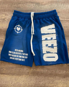 Shorts décontractés en coton pour hommes avec ceinture élastique, logo personnalisé imprimé, en molleton doux, 100 % coton confortable - Product Image 2