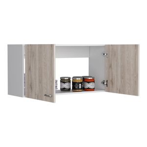 Armoire murale à double porte Toran, finition blanc/gris clair, deux étagères, solution de rangement pour la cuisine - Product Image 5