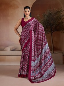 Wholesale Elegant Geometric Printed Summer/Winter <b>Saree</b> Luxury Soft Crepe Silk Indian Traditional Wear Women Party <b>Blouse</b> Piece - Product Image 1