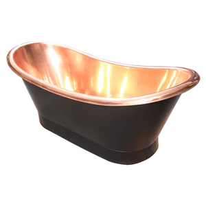 Bañera de Cobre Hecha a Mano con Tapa Enrollable, Interior de Cobre Pulido, Exterior Negro, Bañera de Lujo Independiente para el Hogar, Baño y Spa - Product Image 3