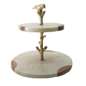 Support à gâteau en marbre de haute qualité à 2 étages, taille personnalisée, magasin naturel, rond, support de présentation de gâteau pour mariage et fête - Product Image 1