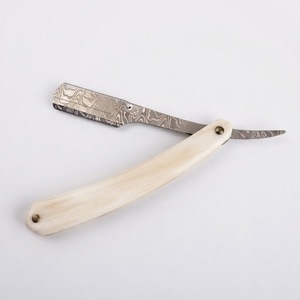 IKZARSA Straight <b>Razor</b> Buffalo Bone Handle Stainless Steel Blade Single Blade Damascus Pattern <b>for</b> <b>Men</b> Outdoor Use Barber - Product Image 1