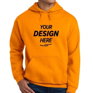 <b>Men's</b> <b>Orange</b> Hooded Fleece <b>Sweatshirt</b> Regular Fit Solid Color Casual Pullover With Pocket Knitted Cotton Material Autumn Wear - Product Image 2