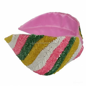 Diadema Artesanal Ecológica Ajustable Multicolor con Lentejuelas Bordadas Florales Unisex a Rayas con Cuentas para Niñas y Mujeres - Product Image 2