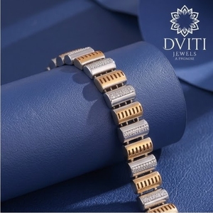 925 Silver Dual Tone Link Bracelet for <b>Men</b> and Women CZ Stone Designer Adjustable Luxury Hand Jewelry Gift - Product Image 3