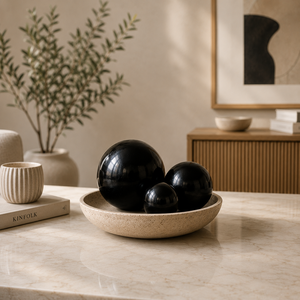 Ensemble d'orbites décoratives noires en travertin, décoration moderne pour la maison - Product Image 6