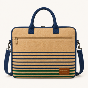 Sac à dos pour ordinateur portable en jute durable, sacoche bandoulière grande capacité pour affaires, voyages et école, avec fermeture éclair rayée - Product Image 3