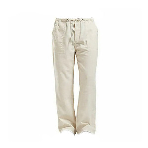 Pantalon Oxford en coton beige pour homme, taille élastique avec cordon de serrage, coupe droite décontractée, léger, pour l'été - Product Image 1