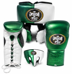 Ensemble de boxe No Boxing No Life, gants en PU vert et blanc, protège-tête, protège-dents, équipement d'entraînement - Product Image 1