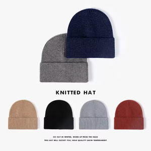 Unisex <b>Winter</b> Warm 100% Cotton Adult Skully Beanie <b>Hats</b> Solid Color Plain Custom Embroidery Logo Stylish Image Design - Product Image 2