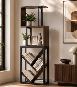 Modern <b>Wooden</b> Etagere Shelf 4-Tier Freestanding Backless <b>Bookcase</b> Midcentury Design Living Room Furniture - Product Image 1