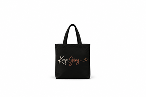 Sac fourre-tout en toile noire AMANI avec imprimé « Keep Going », sac à bandoulière minimaliste pour femme, toutes saisons, portable, réutilisable, pour le shopping - Product Image 2