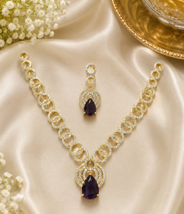 Premium Quality <b>Purple</b> Pear Pendant Necklace Set With Matching Earrings Elegant Fashion Jewelry For Women Bridal Party Wear - Product Image 1