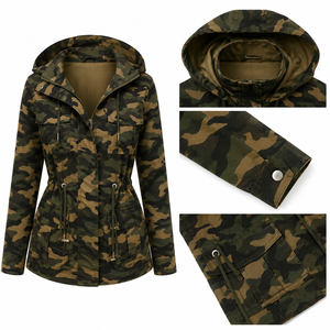 Chaqueta de Camuflaje con Cierre para Mujer, con Bolsillos, Cuello Alto, Estilo Casual, Cortavientos, para Otoño - Product Image 5