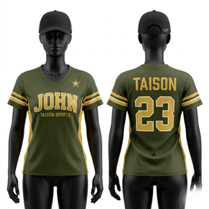 Maillot de cheerleading personnalisé en polyester respirant 180 GSM, imprimé par sublimation, avec empiècements latéraux couleur or olive - Product Image 1