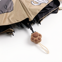 Parapluie de poche pliable 5 sections 19 pouces, ouverture manuelle, revêtement pongé noir, poignée motif chat marron café, protection solaire et UV, mini portable