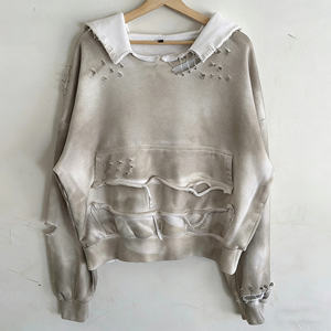 Sweat à capuche d'hiver pour homme en molleton 100% coton épais, respirant, séchage rapide, écologique, effet vieilli et délavé à l'acide - Product Image 1