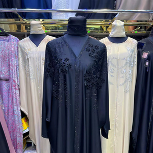 Oferta de Verano: Abaya Modesta de Dubái con Cuentas y Lentejuelas, Manga Larga, Tradicional Musulmana, Hecha a Mano, para Boda, de Poliéster Transpirable, Cuello Redondo - Product Image 1