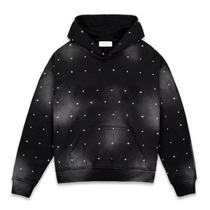 Sweat à capuche 100% Coton de Haute Qualité, Délavé à l'Acide, Série High Street, Effet Vieilli, avec Strass, Style Vintage - Product Image 1